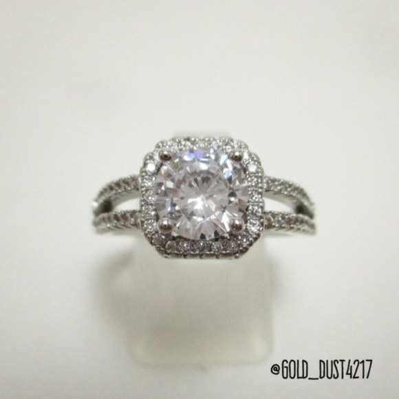 Simulated Diamond Square Halo Engagement Ring - Picture 4 of 5